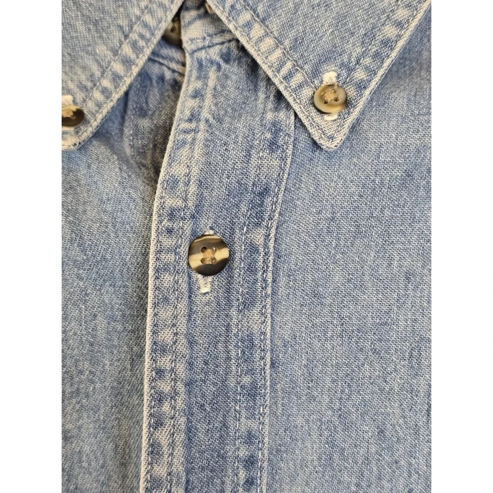 RARE Vtg 90s Pets.com Dog Sock Puppet Promo Denim Shirt Size XL Blue Button Down